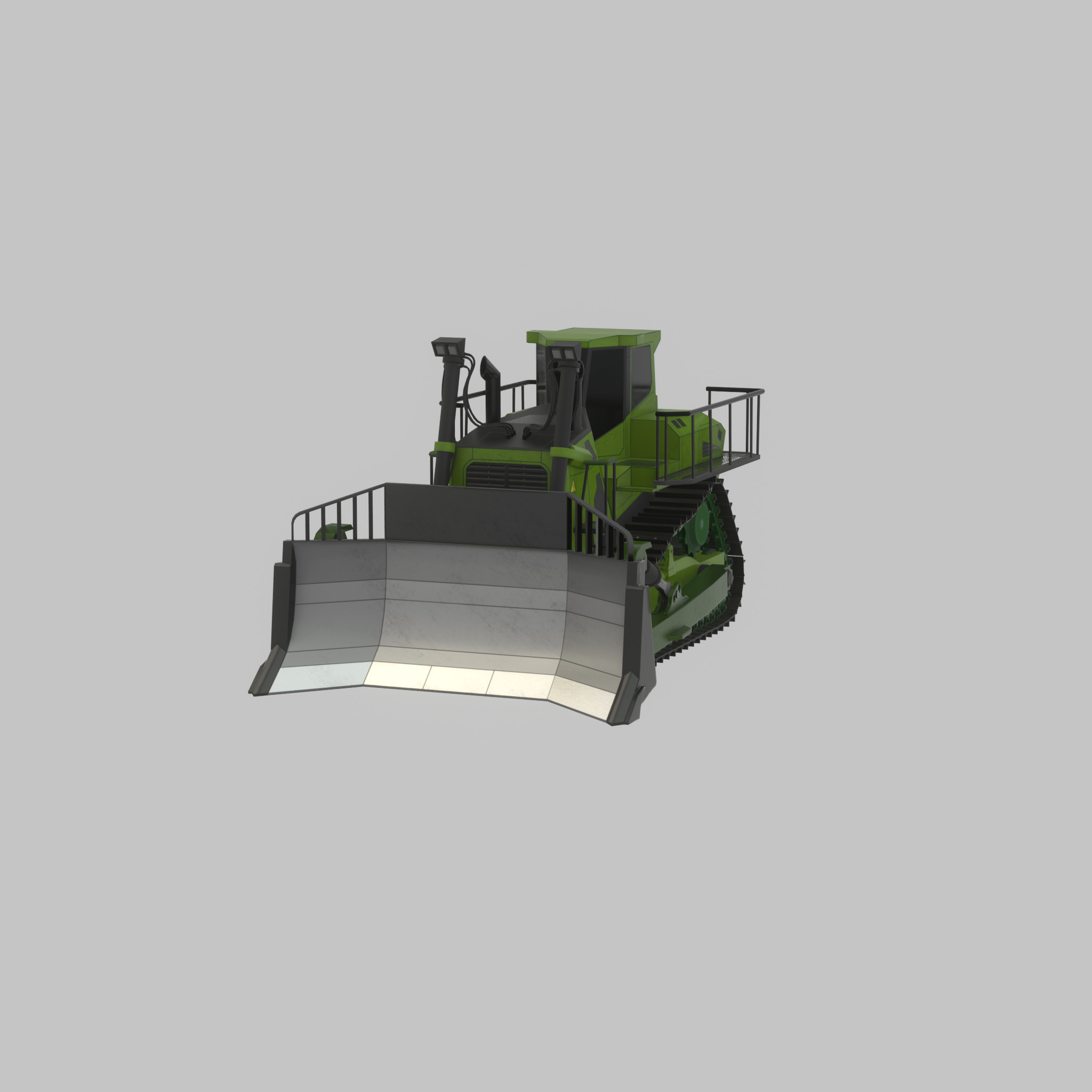 Hydraulic bulldozer tracked construction site vehicle green Low-poly 3D model_60