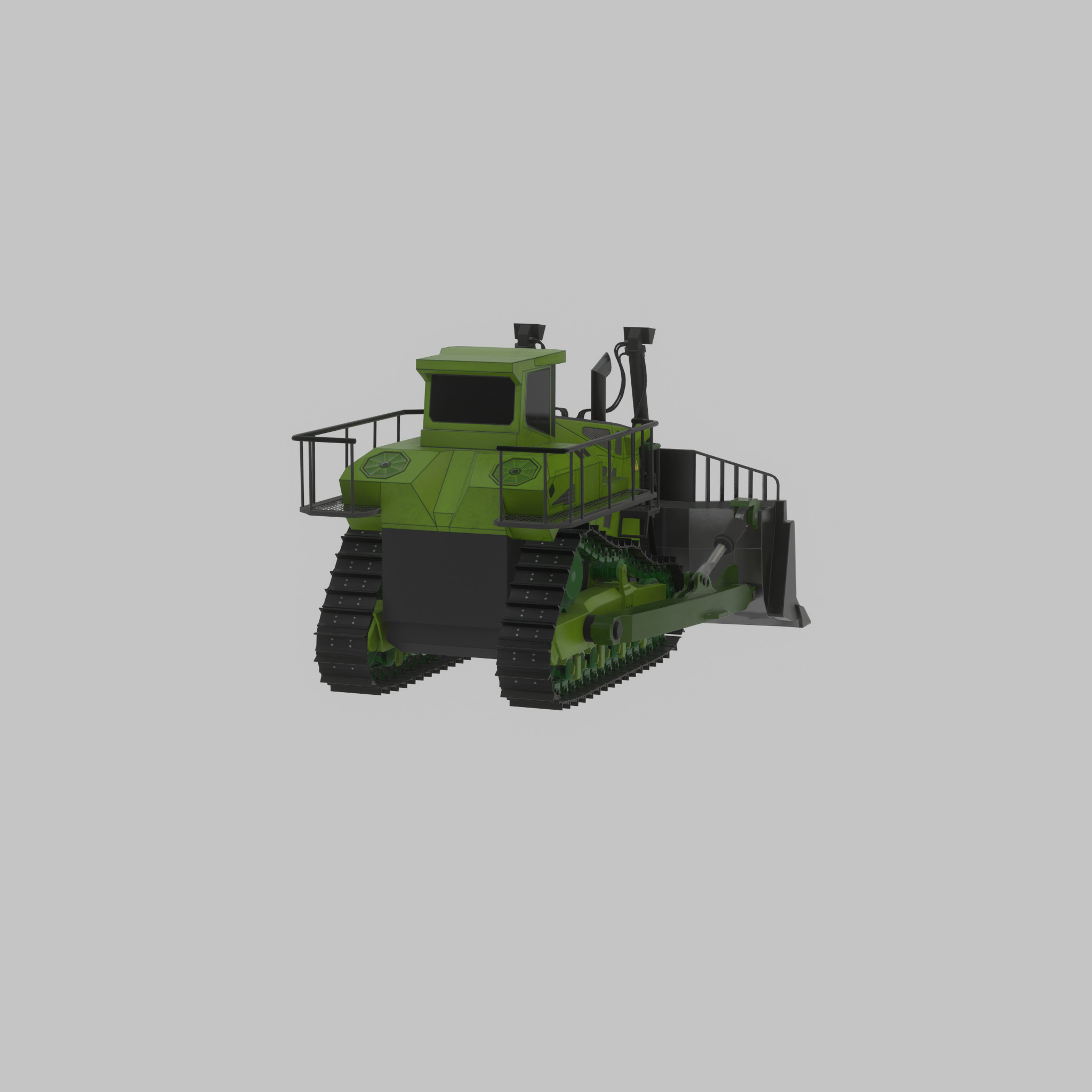 Hydraulic bulldozer tracked construction site vehicle green Low-poly 3D model_42