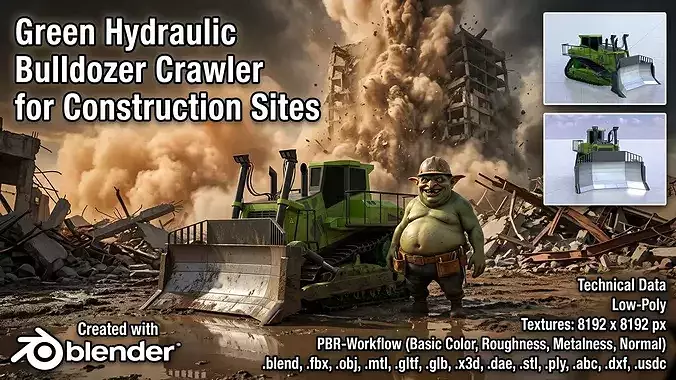 Hydraulic bulldozer tracked construction site vehicle green