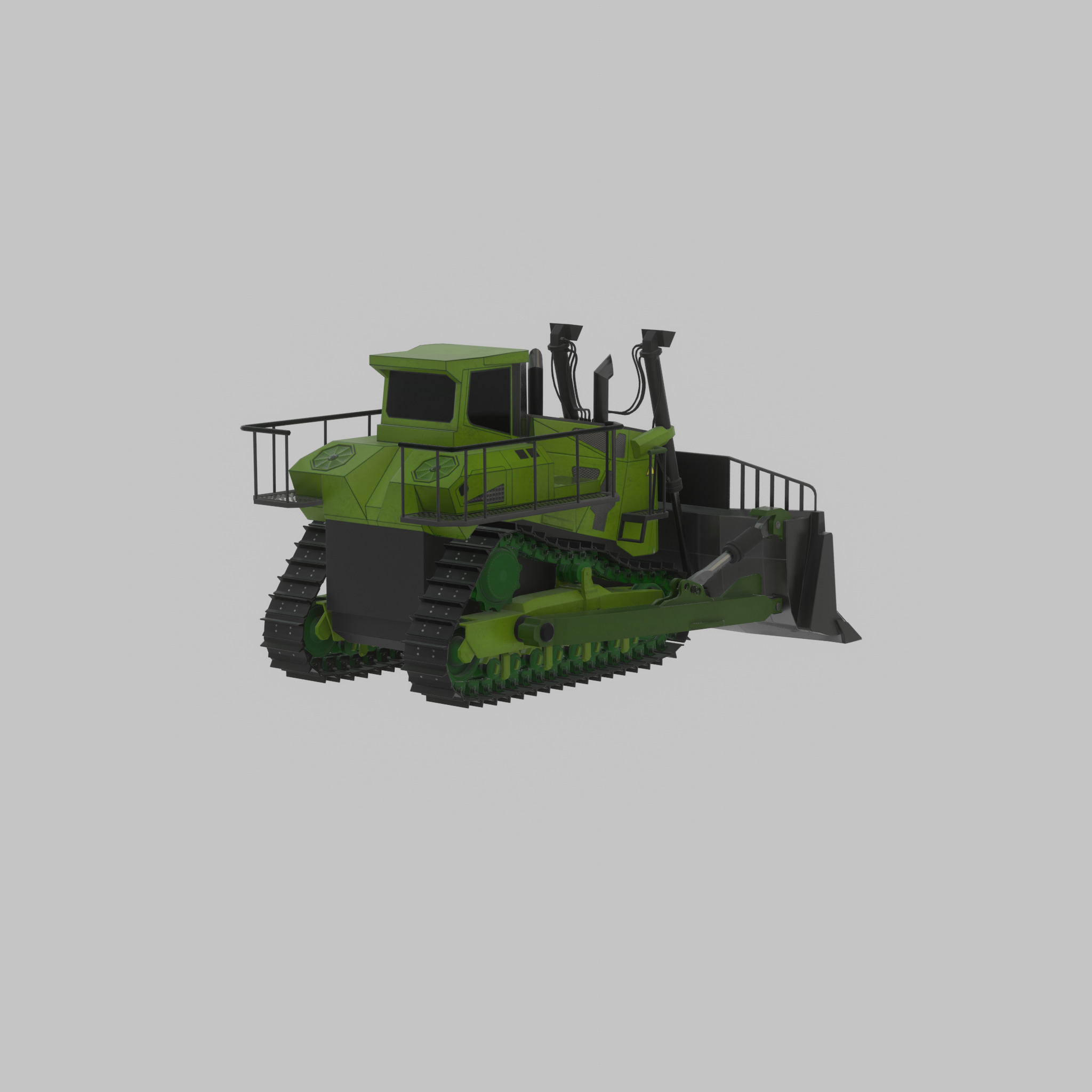 Hydraulic bulldozer tracked construction site vehicle green Low-poly 3D model_45