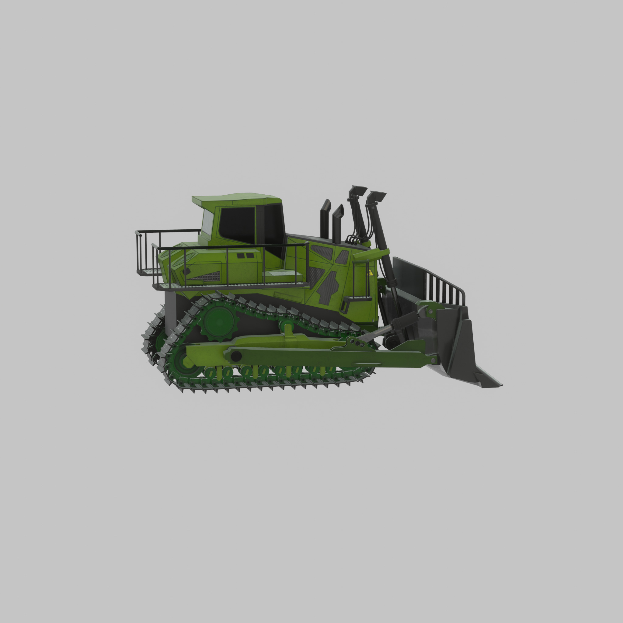 Hydraulic bulldozer tracked construction site vehicle green Low-poly 3D model_49