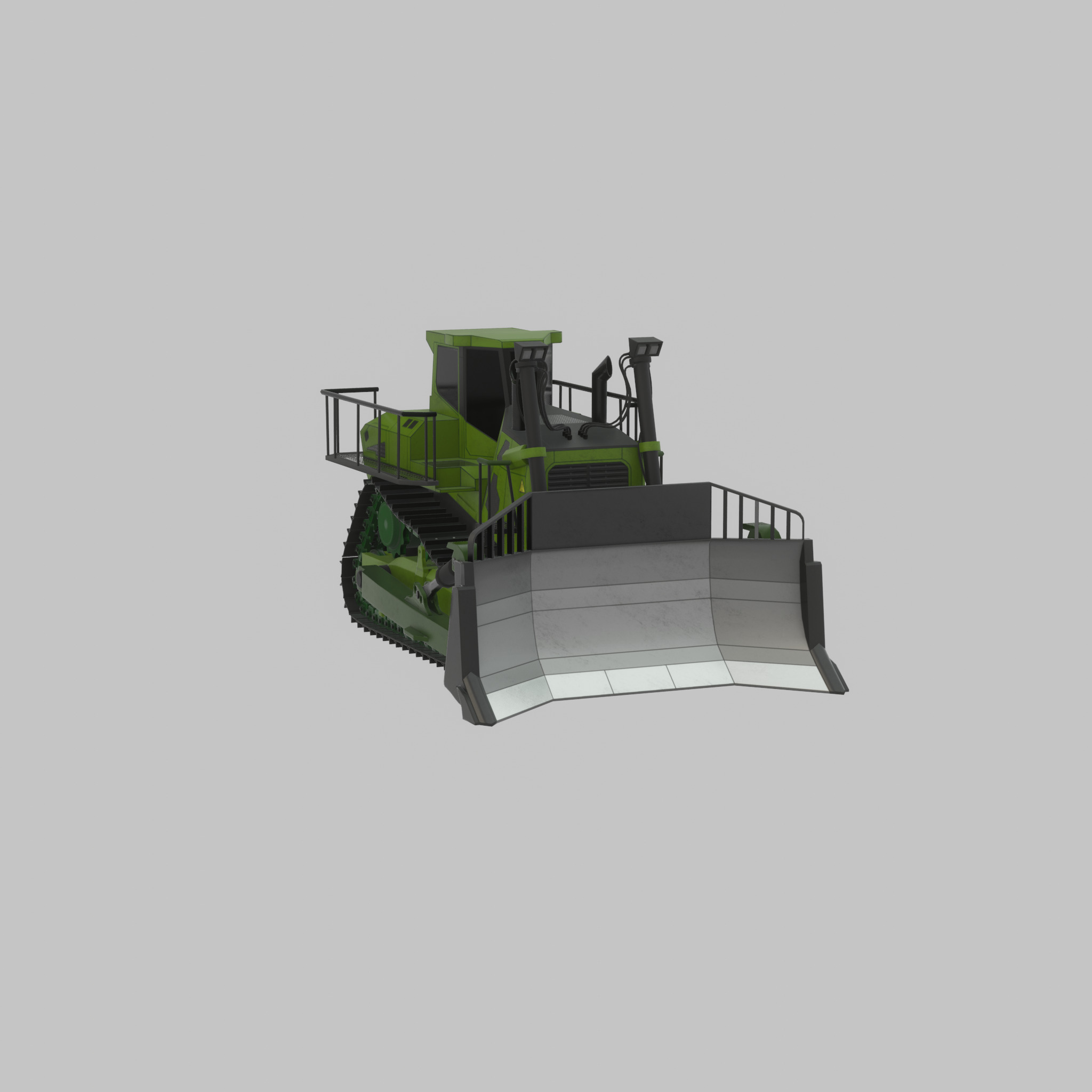 Hydraulic bulldozer tracked construction site vehicle green Low-poly 3D model_44