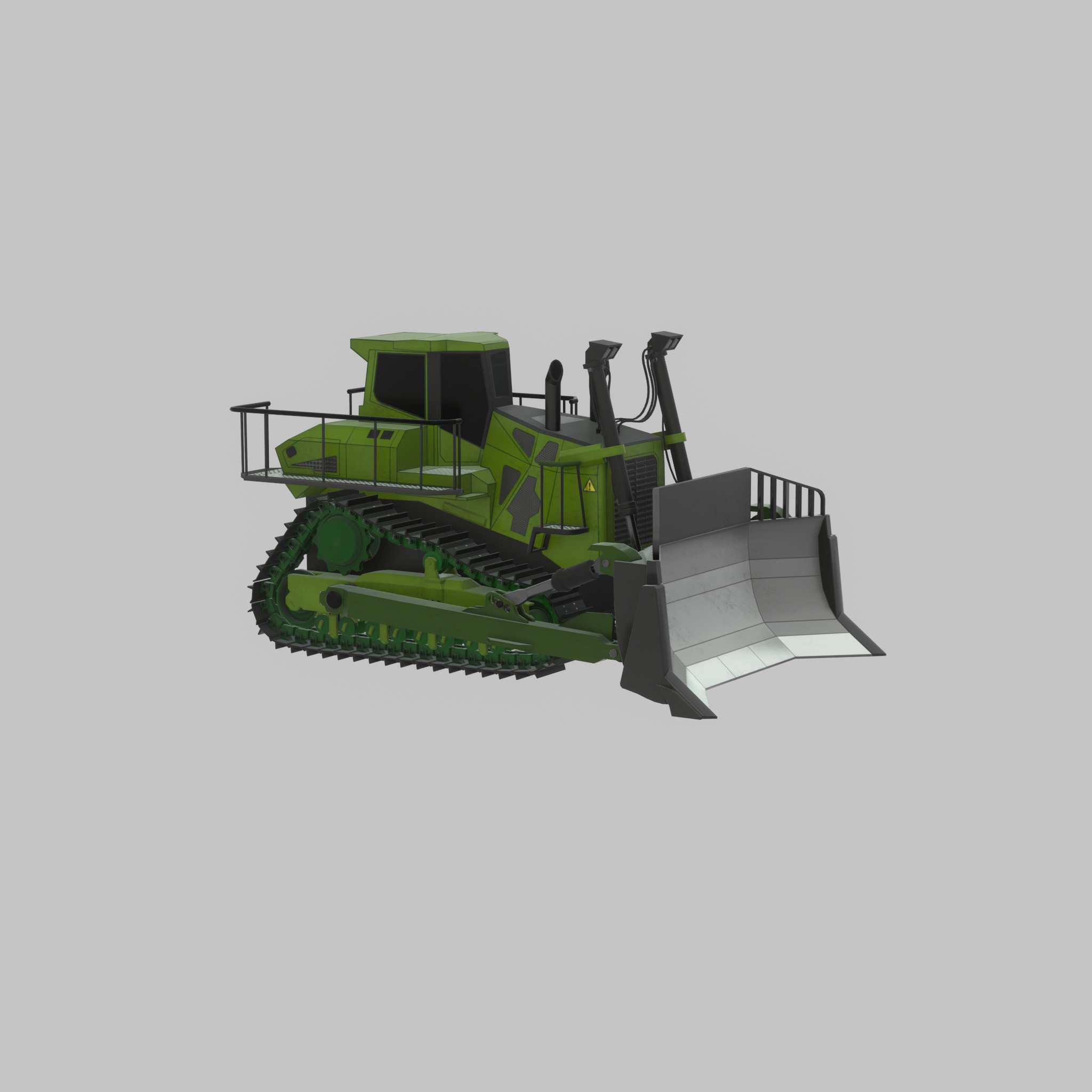 Hydraulic bulldozer tracked construction site vehicle green Low-poly 3D model_54