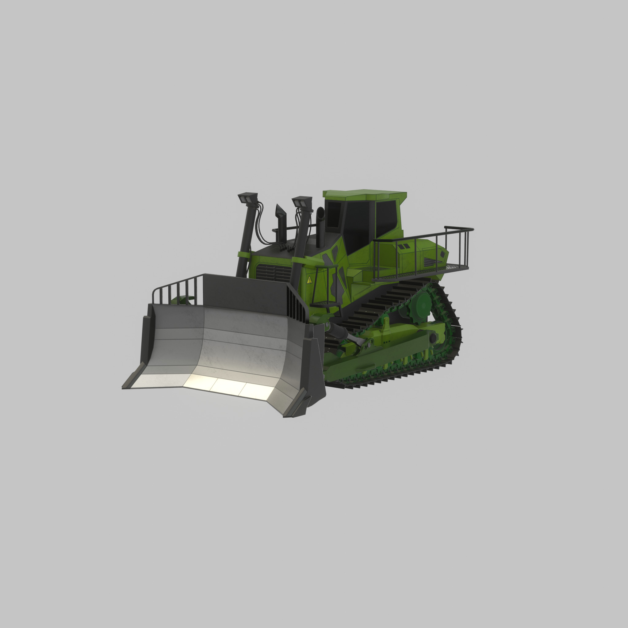 Hydraulic bulldozer tracked construction site vehicle green Low-poly 3D model_23