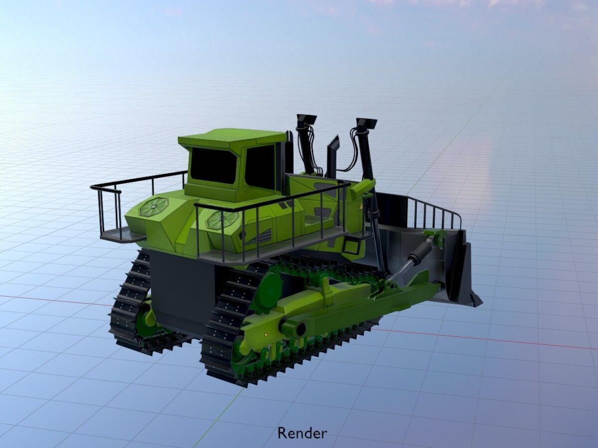 Hydraulic bulldozer tracked construction site vehicle green Low-poly 3D model_20