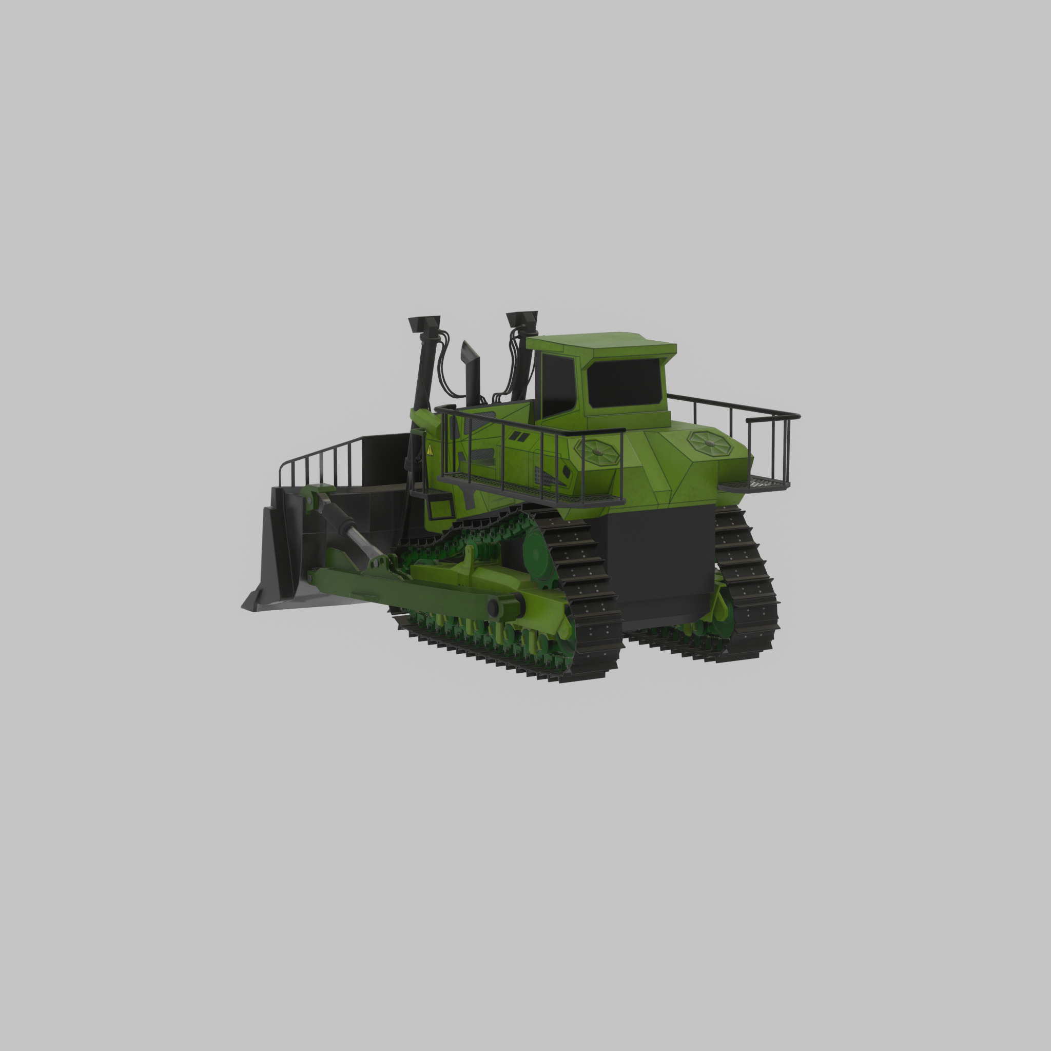 Hydraulic bulldozer tracked construction site vehicle green Low-poly 3D model_36