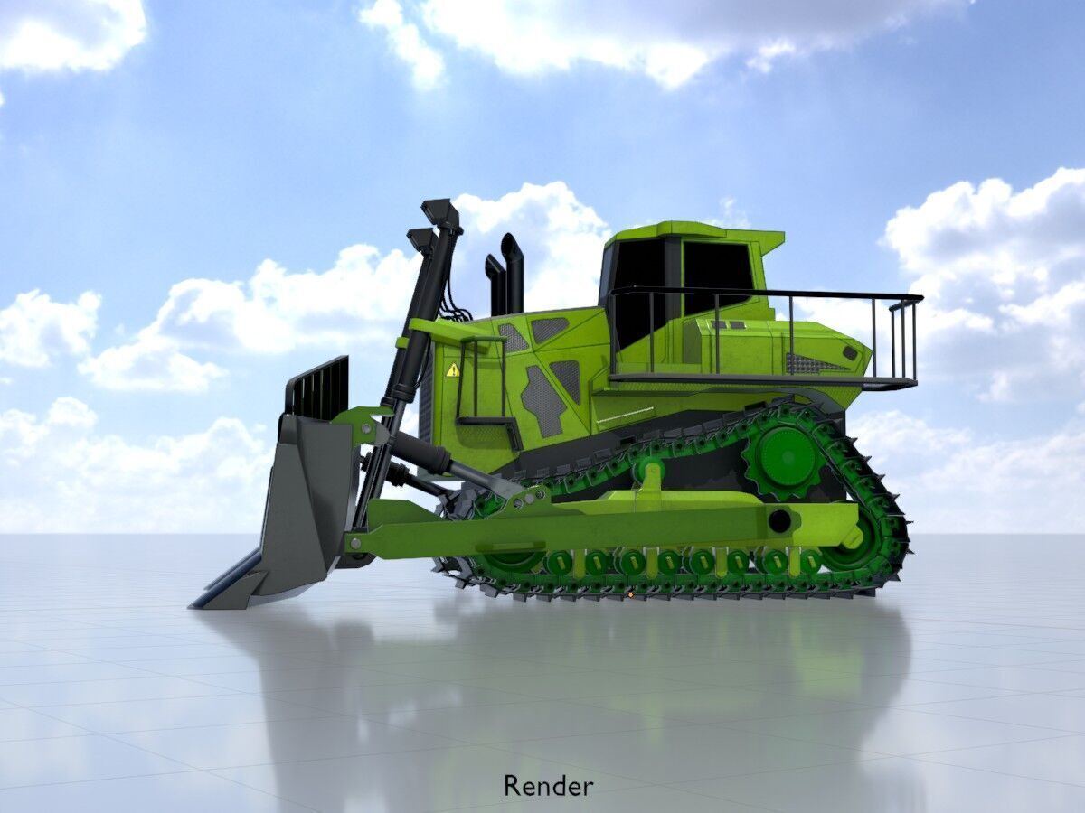 Hydraulic bulldozer tracked construction site vehicle green Low-poly 3D model_13