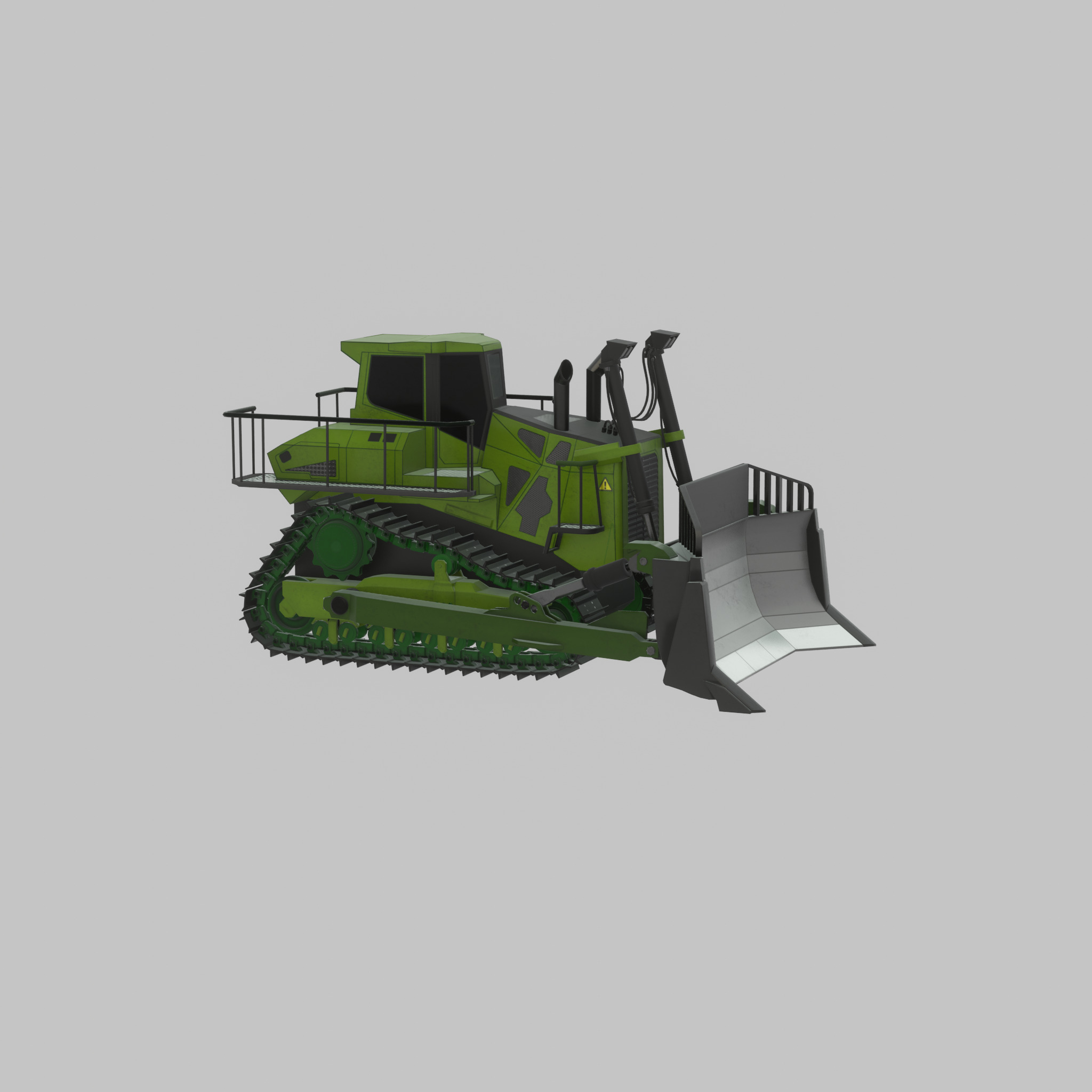 Hydraulic bulldozer tracked construction site vehicle green Low-poly 3D model_53