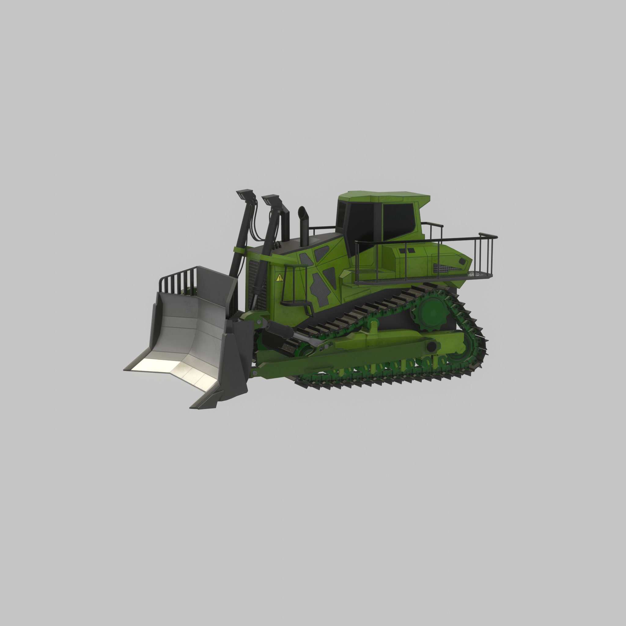 Hydraulic bulldozer tracked construction site vehicle green Low-poly 3D model_26