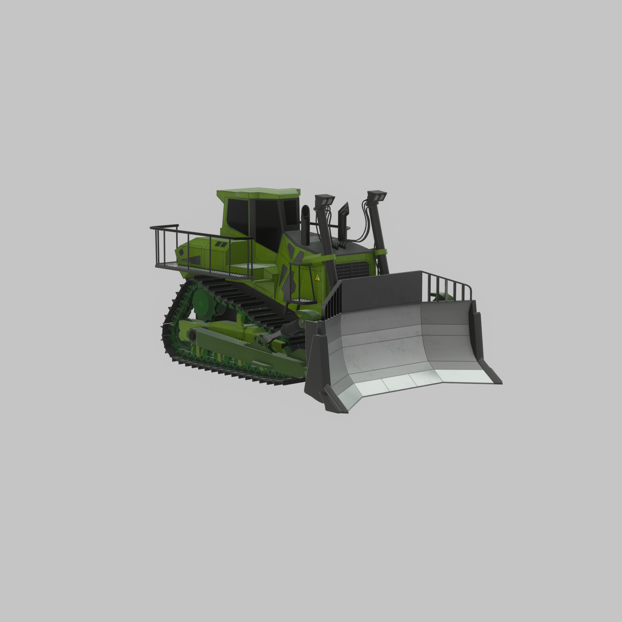 Hydraulic bulldozer tracked construction site vehicle green Low-poly 3D model_22