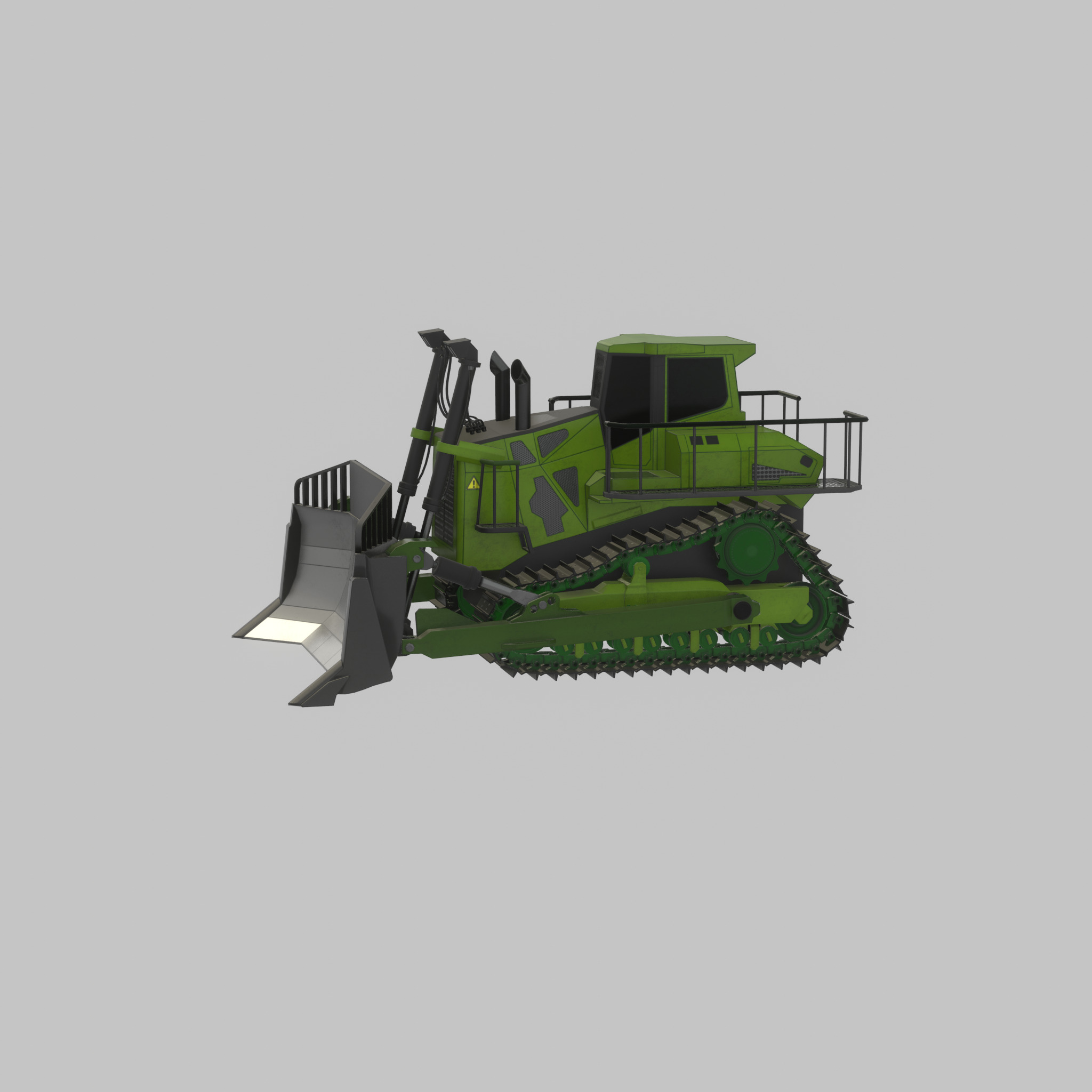 Hydraulic bulldozer tracked construction site vehicle green Low-poly 3D model_27