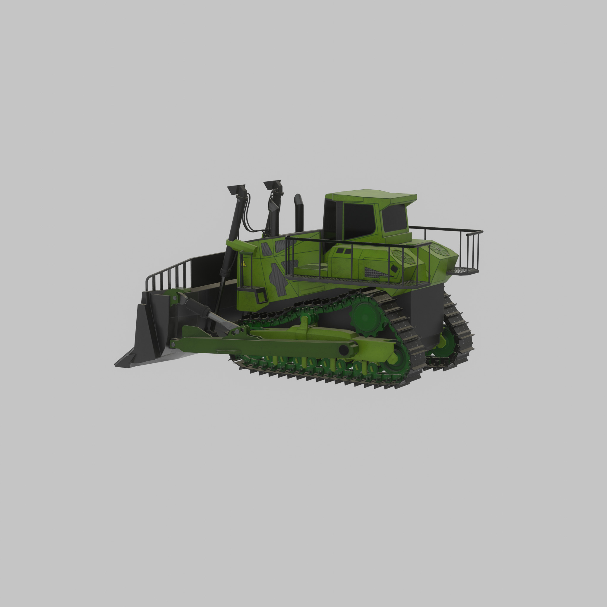 Hydraulic bulldozer tracked construction site vehicle green Low-poly 3D model_32