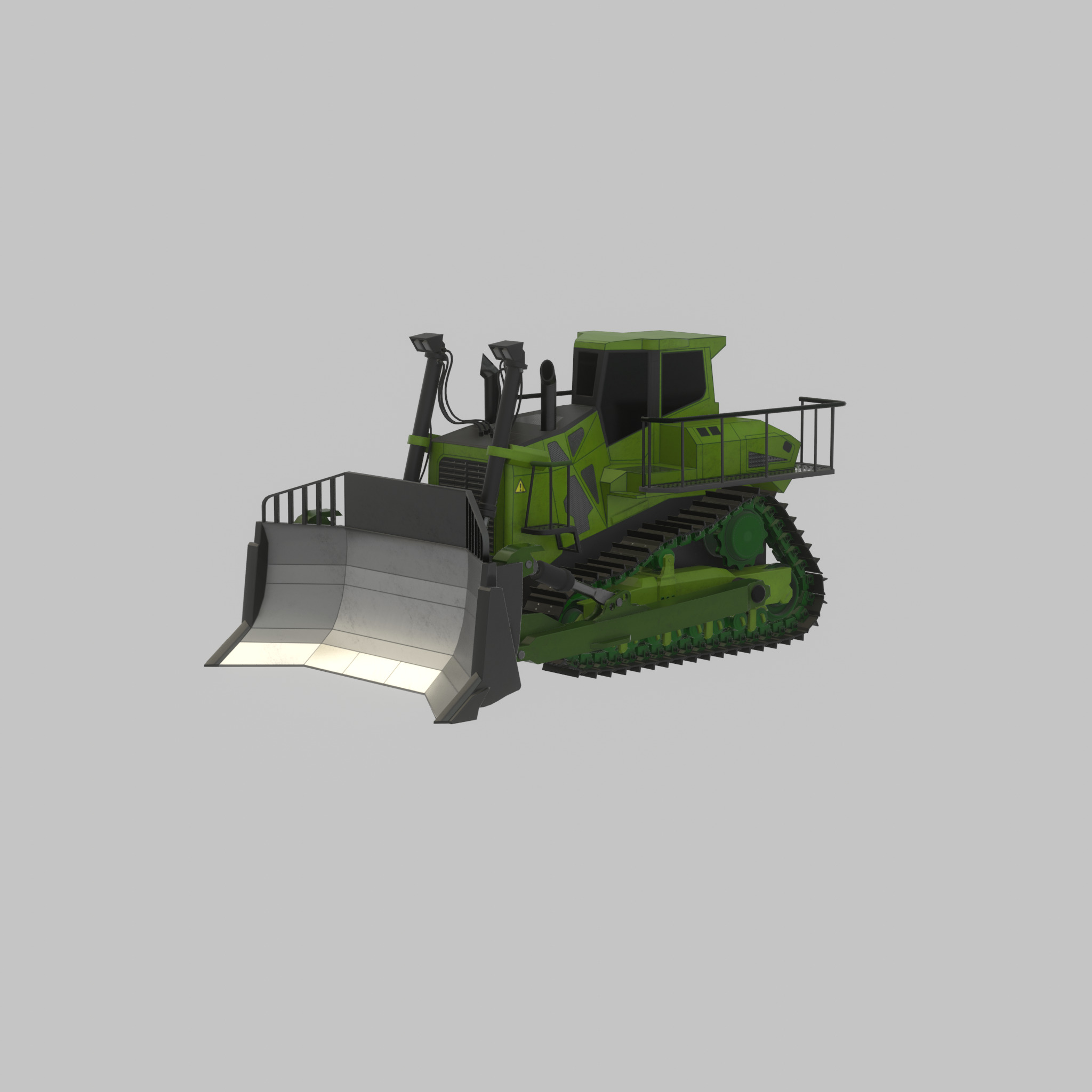 Hydraulic bulldozer tracked construction site vehicle green Low-poly 3D model_24