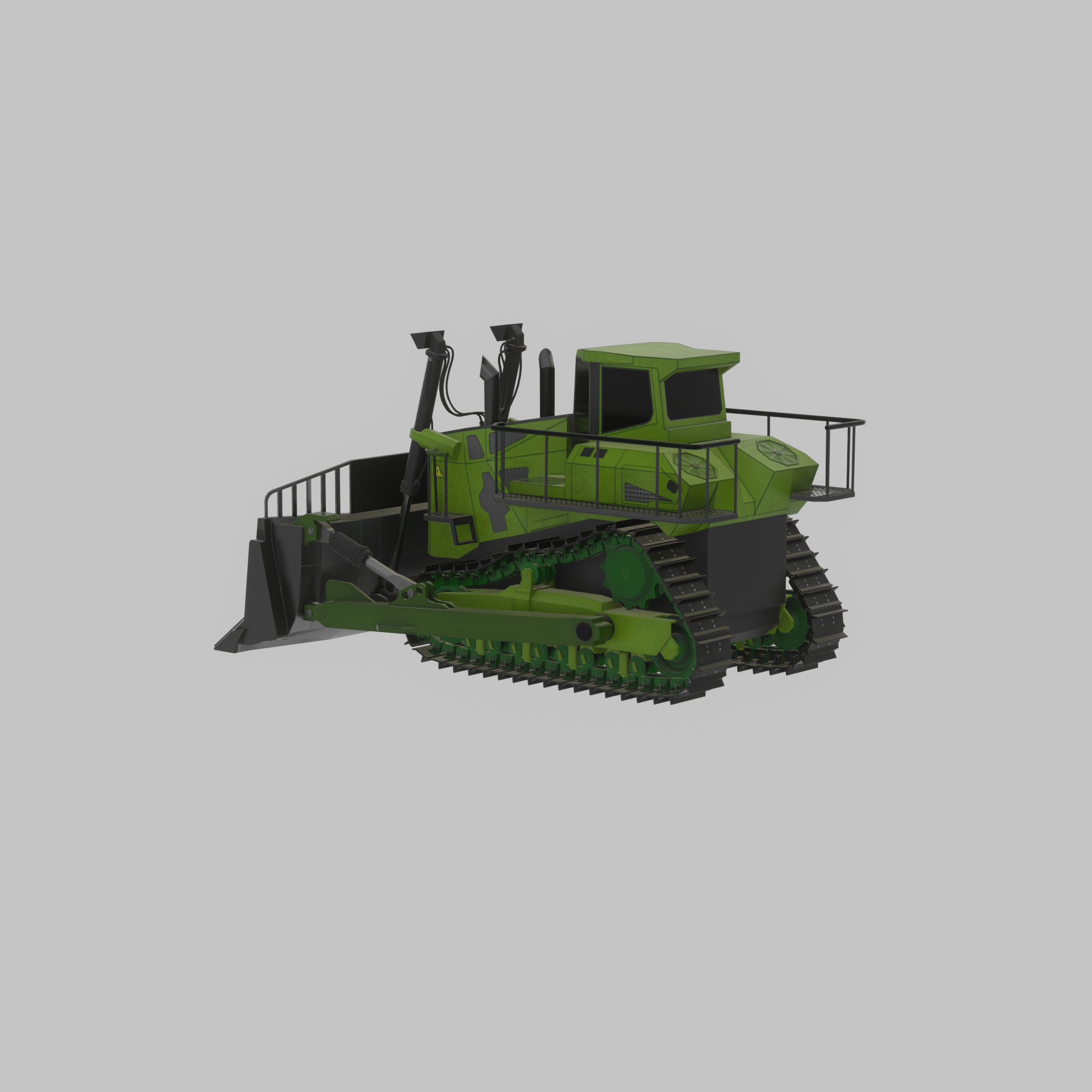 Hydraulic bulldozer tracked construction site vehicle green Low-poly 3D model_34