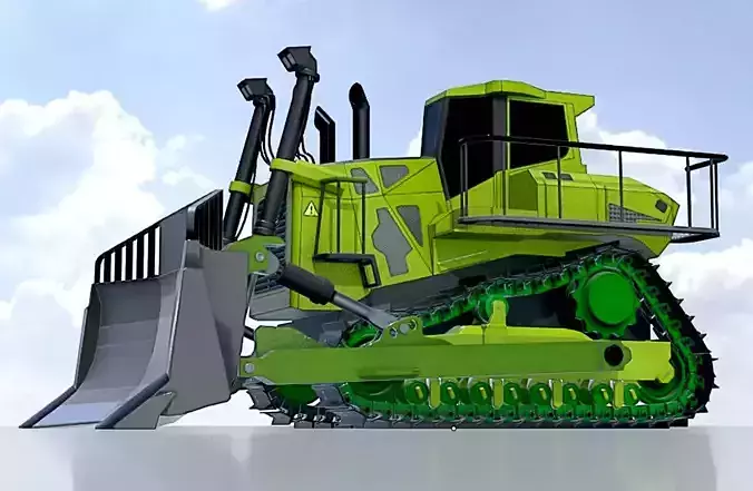 Hydraulic bulldozer tracked construction site vehicle green Low-poly 3D model