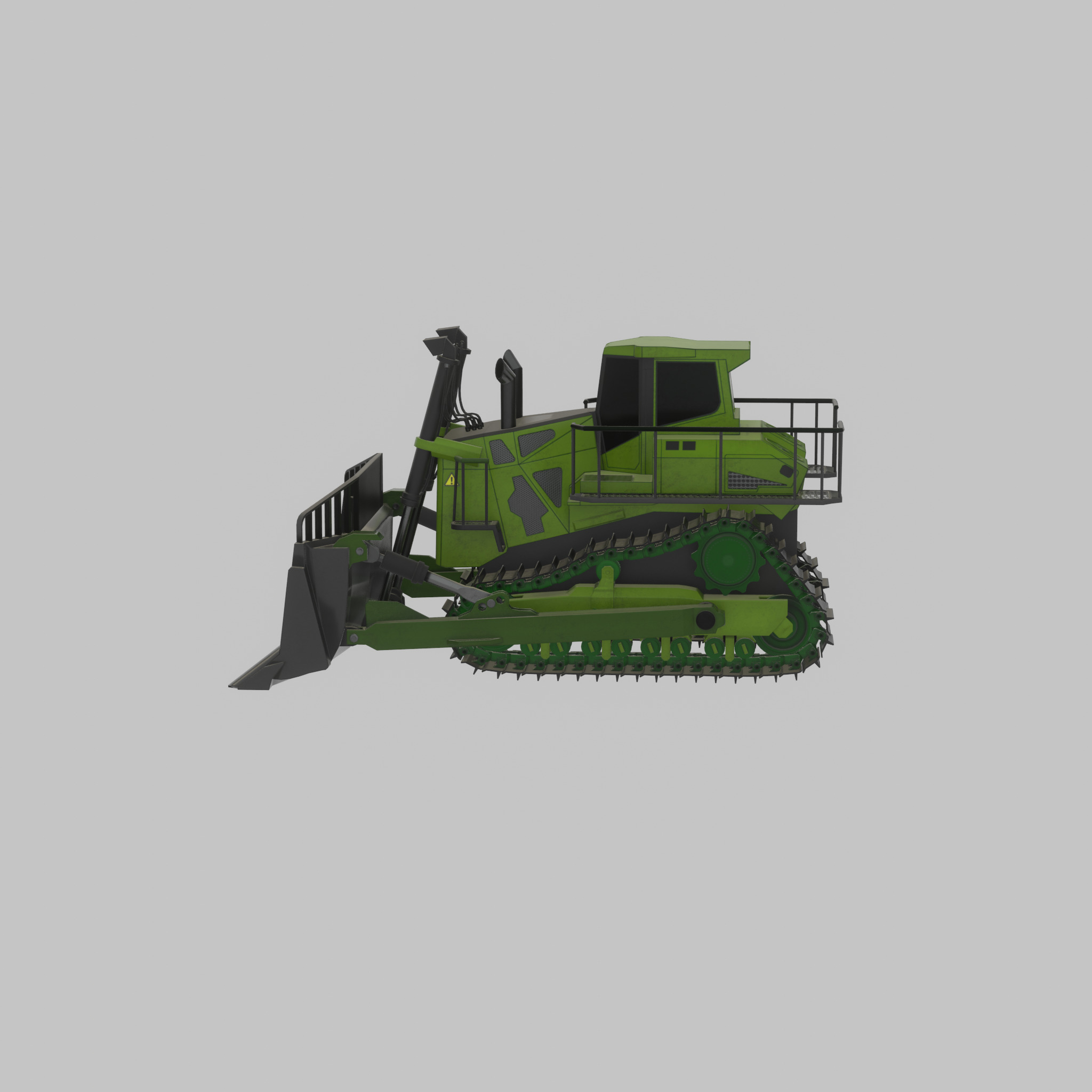 Hydraulic bulldozer tracked construction site vehicle green Low-poly 3D model_29