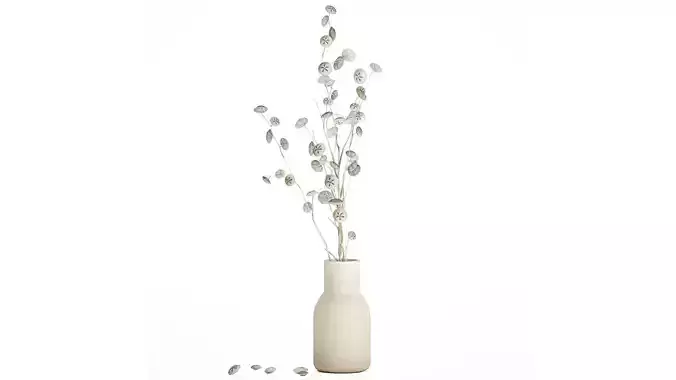 Bouquet of dried flowers from white eucalyptus branches vase 556 3D model