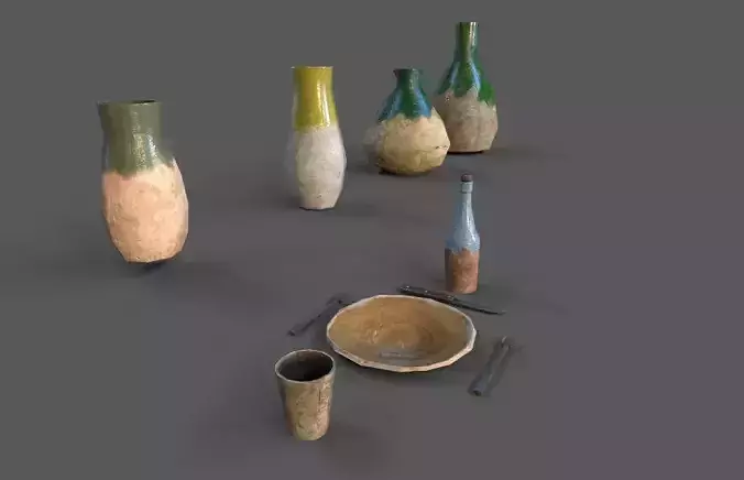 Medieval props Low-poly 3D model