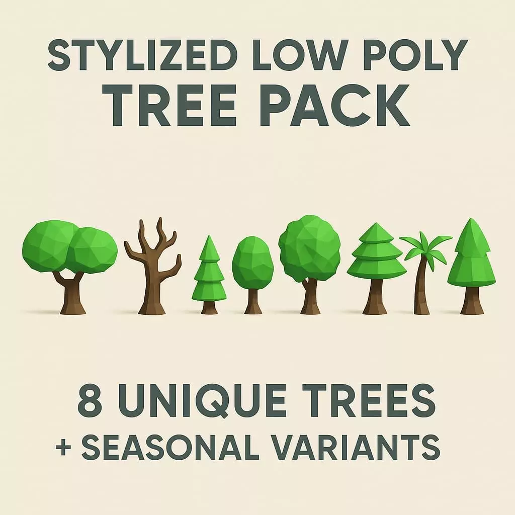 Stylized Low Poly Tree Pack  8 Trees plus  Seasonal Variations Low-poly 3D model_0