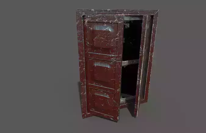Old Red wood windows Low-poly 3D model