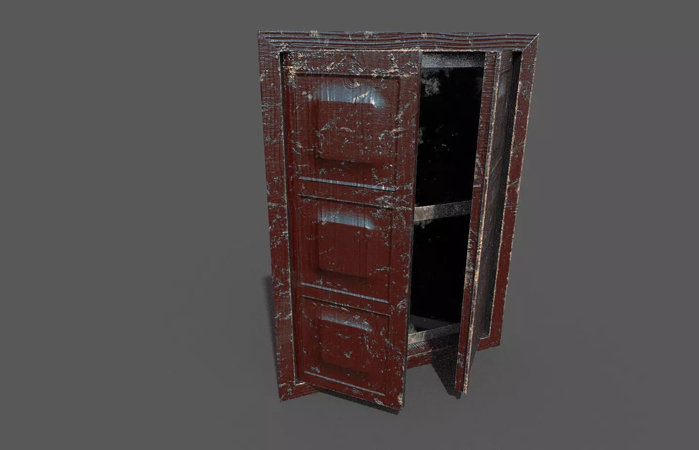 Old Red wood windows Low-poly 3D model_0