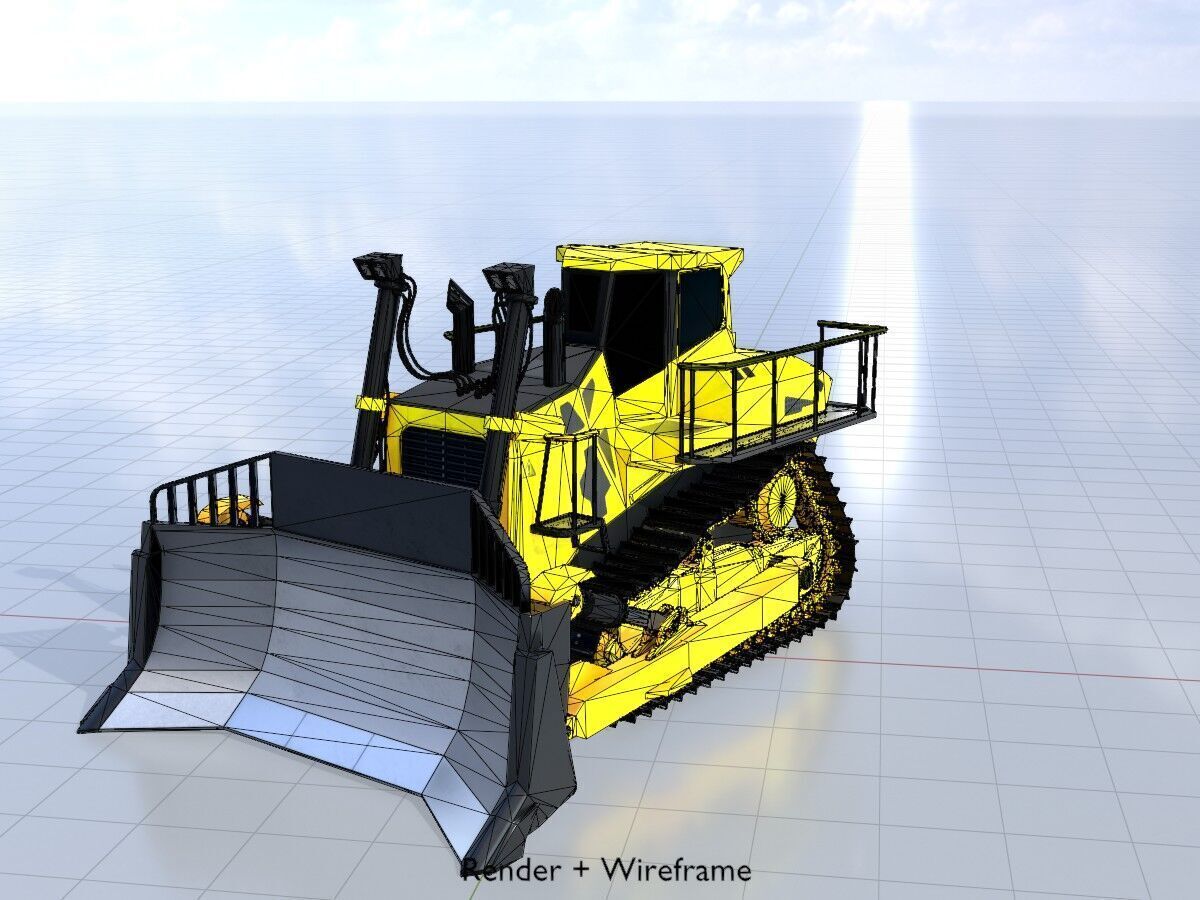 Hydraulic bulldozer tracked construction site vehicle yellow Low-poly 3D model_5