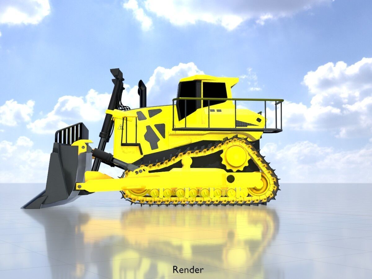 Hydraulic bulldozer tracked construction site vehicle yellow Low-poly 3D model_13