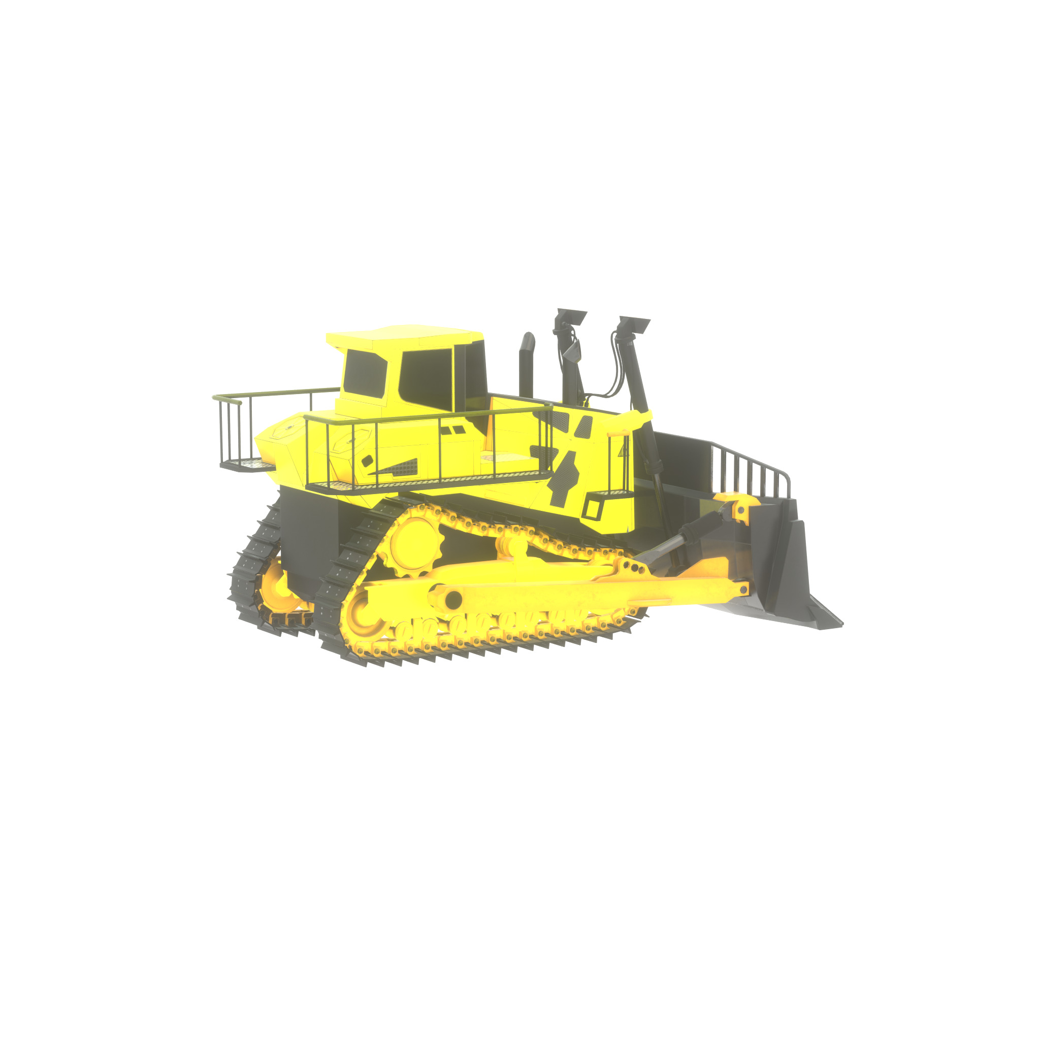 Hydraulic bulldozer tracked construction site vehicle yellow Low-poly 3D model_46