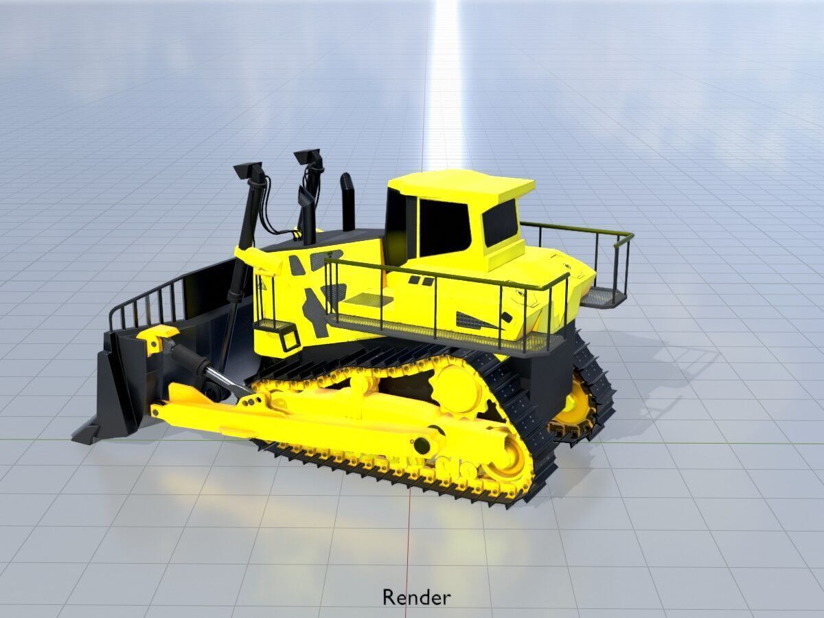 Hydraulic bulldozer tracked construction site vehicle yellow Low-poly 3D model_14