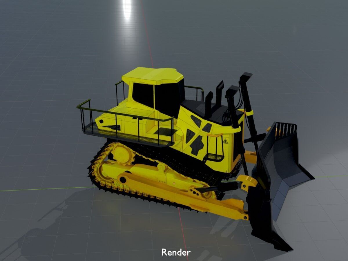 Hydraulic bulldozer tracked construction site vehicle yellow Low-poly 3D model_16