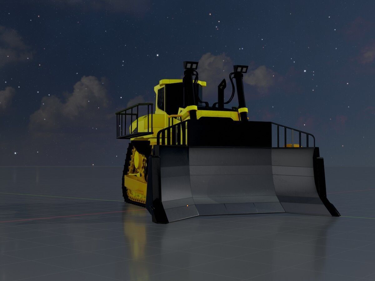 Hydraulic bulldozer tracked construction site vehicle yellow Low-poly 3D model_4