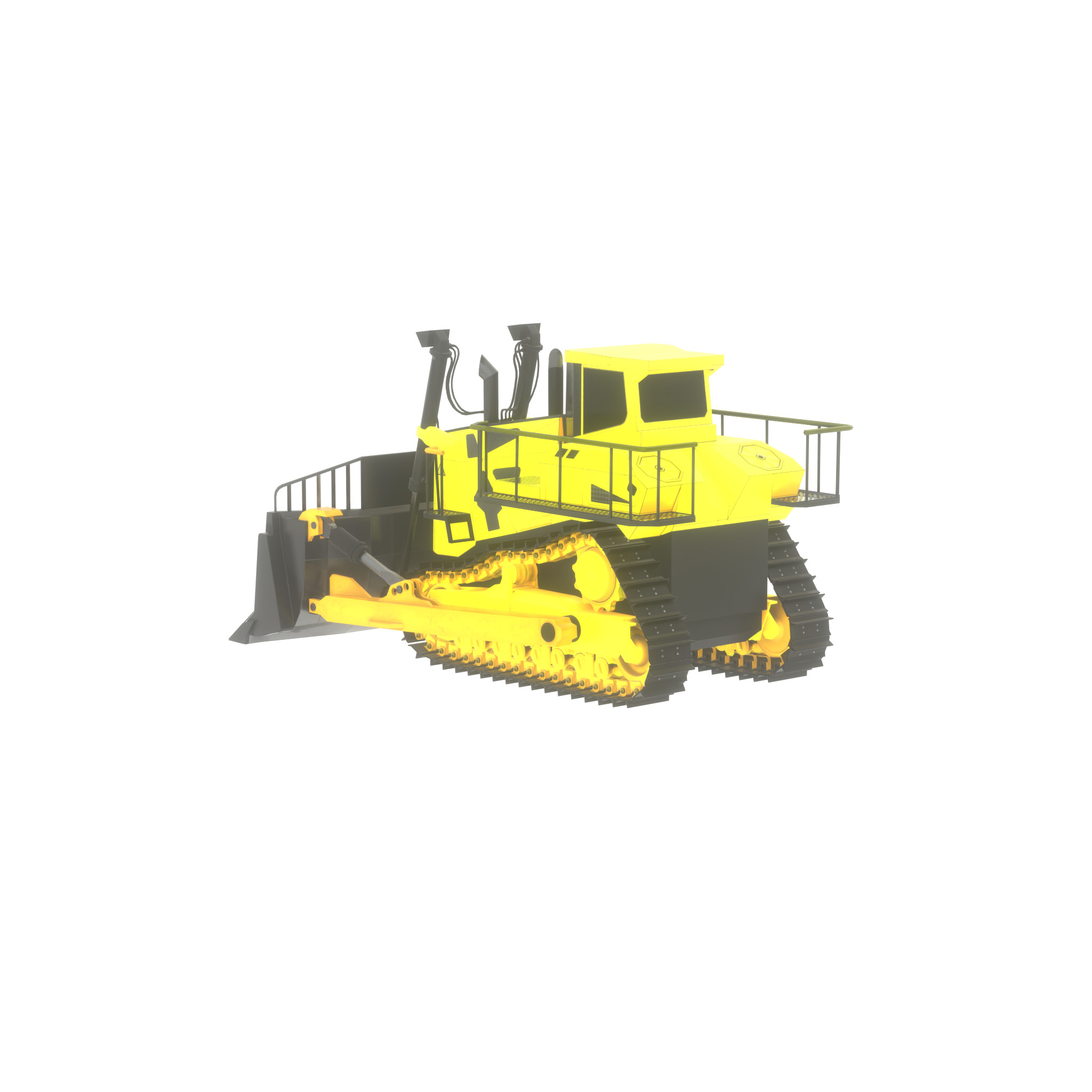 Hydraulic bulldozer tracked construction site vehicle yellow Low-poly 3D model_34