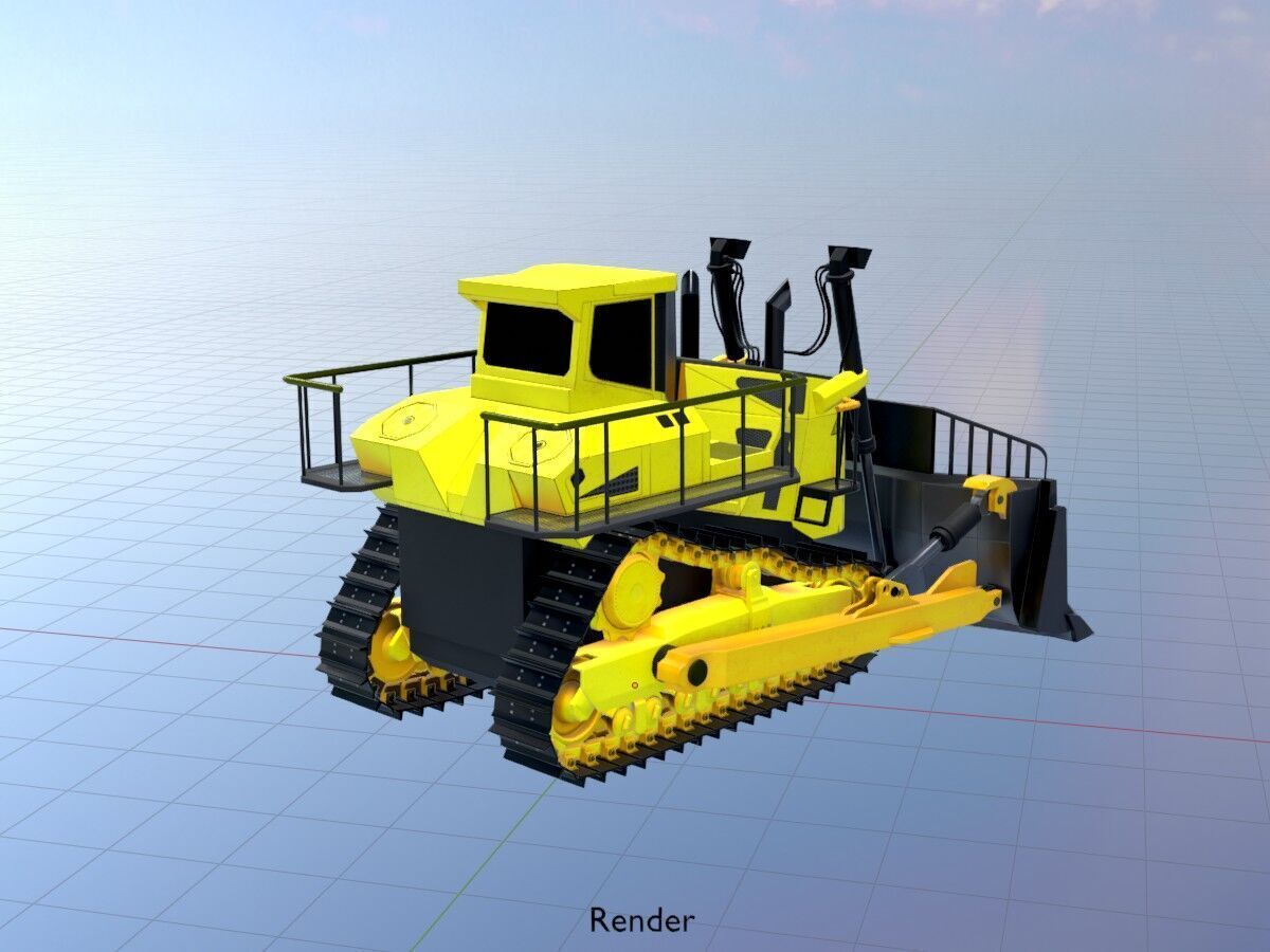 Hydraulic bulldozer tracked construction site vehicle yellow Low-poly 3D model_19