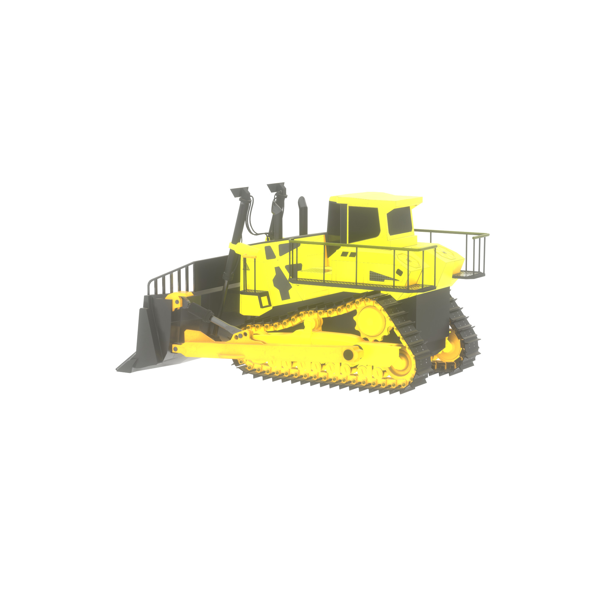 Hydraulic bulldozer tracked construction site vehicle yellow Low-poly 3D model_31