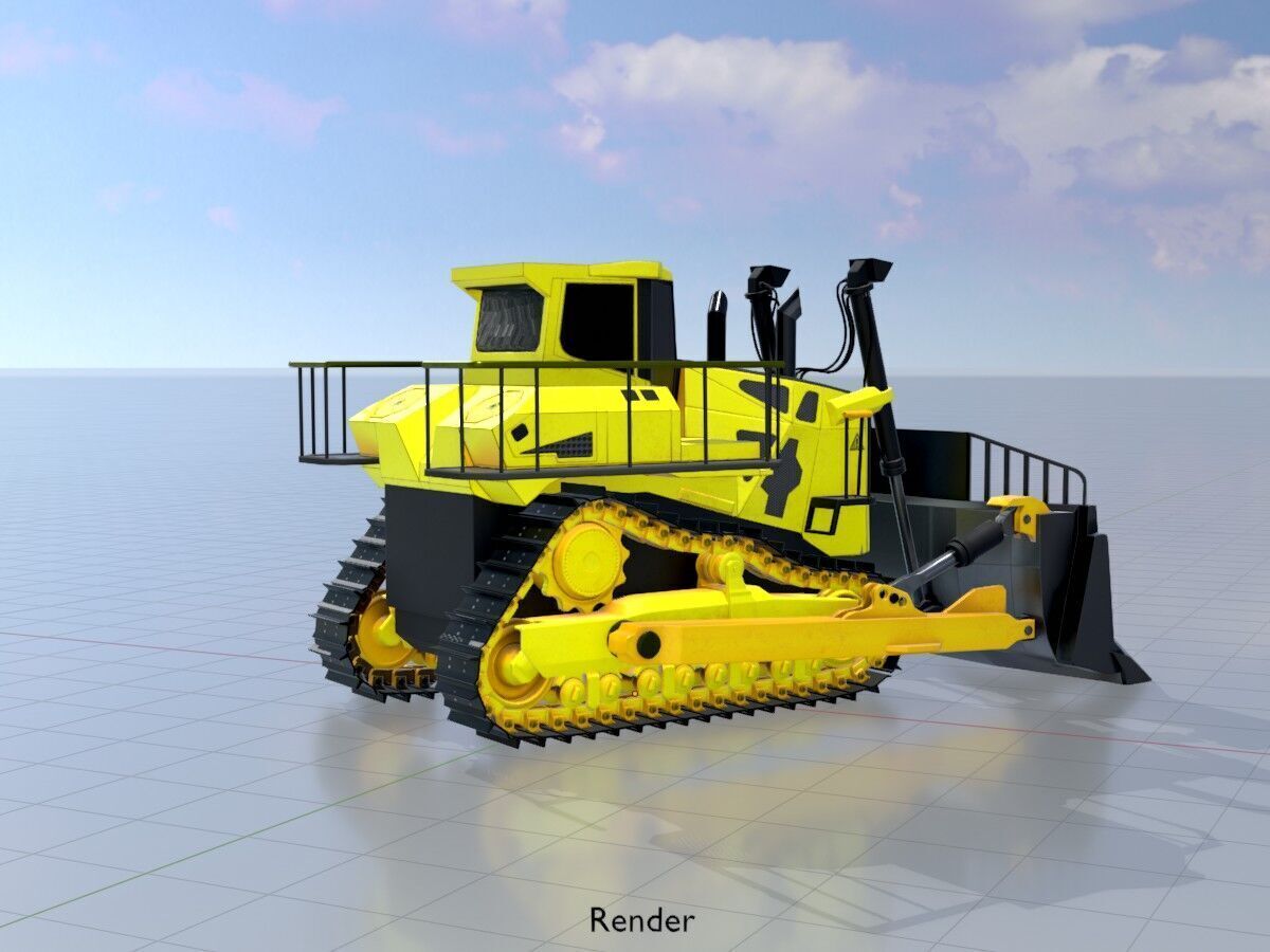 Hydraulic bulldozer tracked construction site vehicle yellow Low-poly 3D model_15