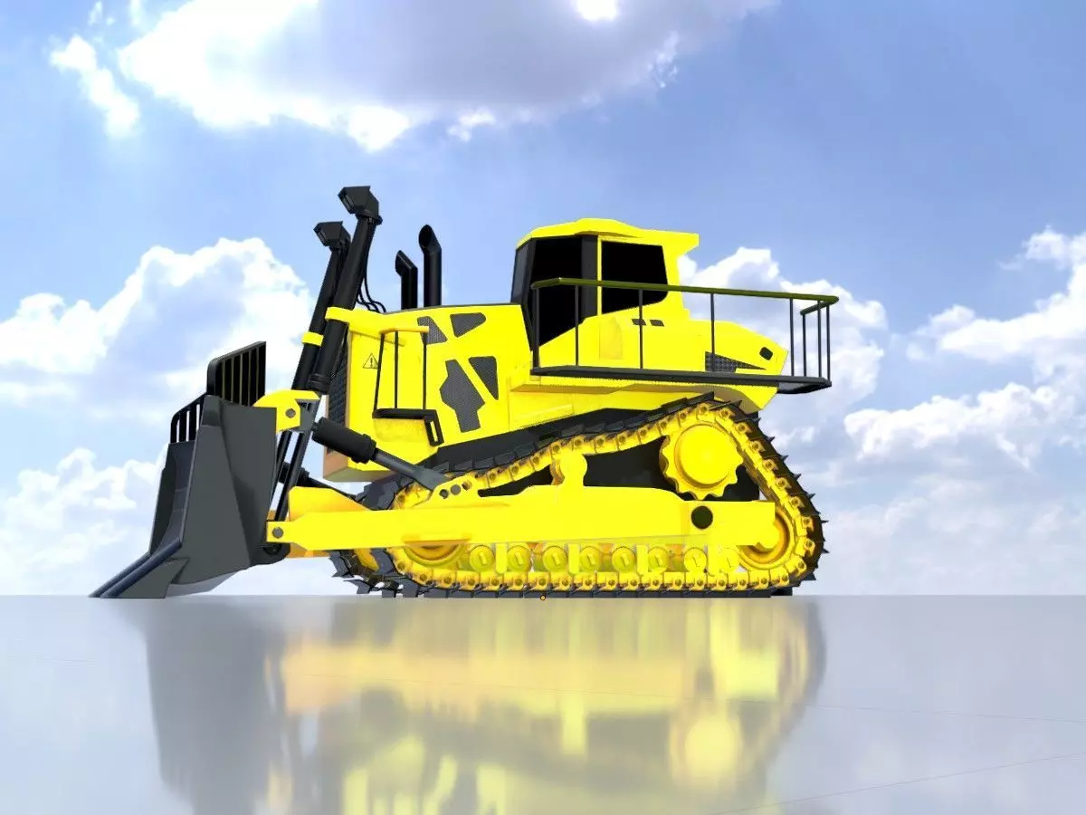 Hydraulic bulldozer tracked construction site vehicle yellow Low-poly 3D model_0