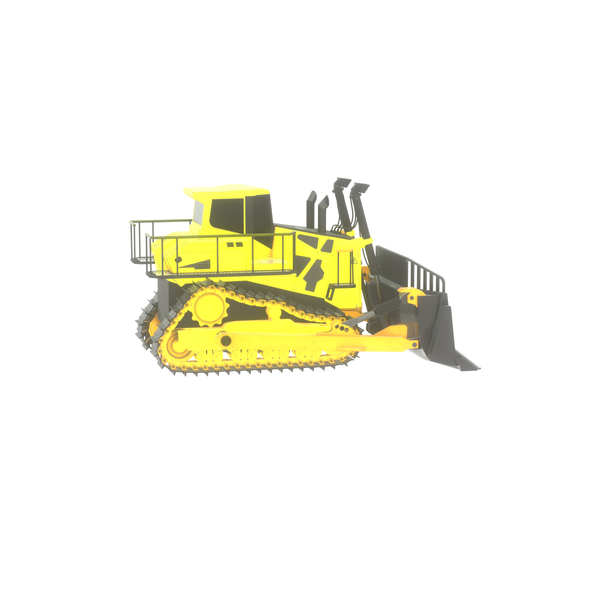 Hydraulic bulldozer tracked construction site vehicle yellow Low-poly 3D model_48