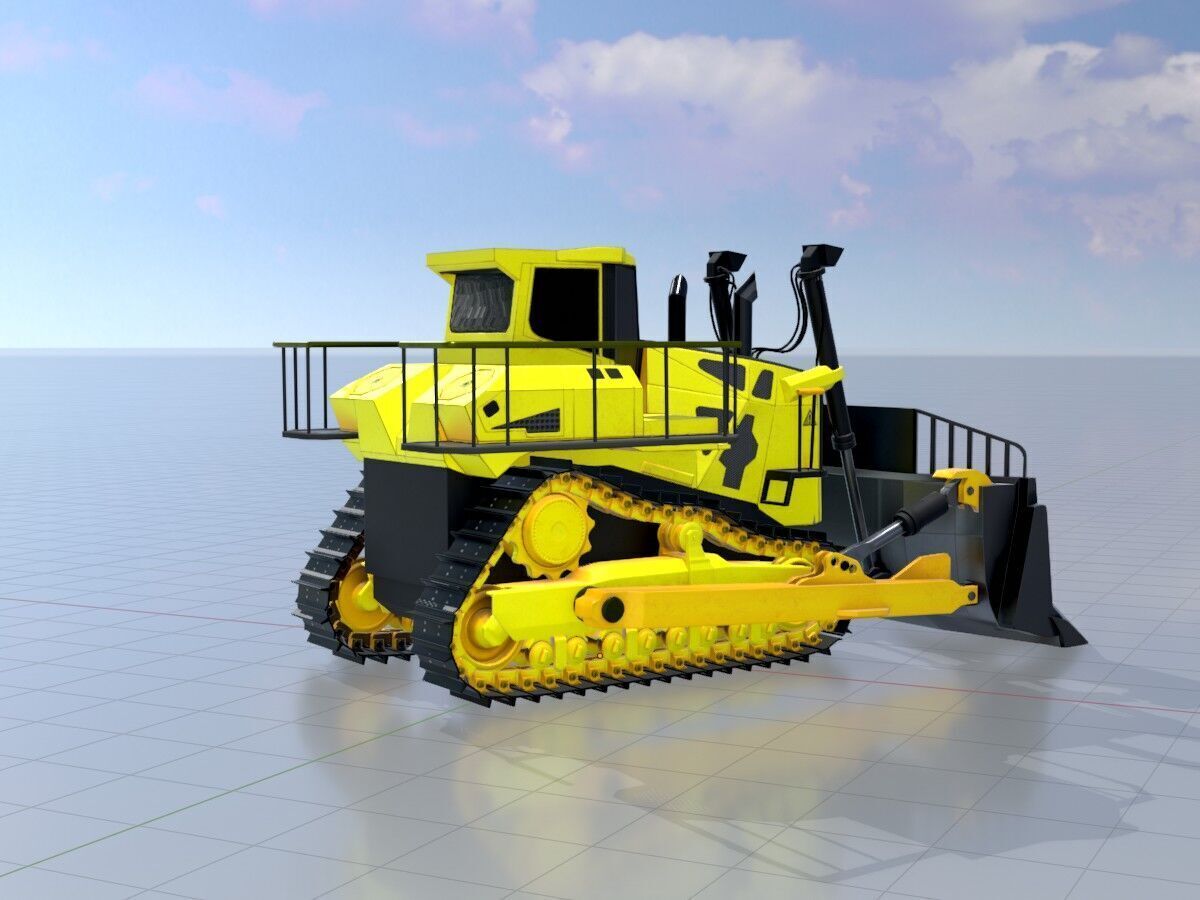 Hydraulic bulldozer tracked construction site vehicle yellow Low-poly 3D model_3