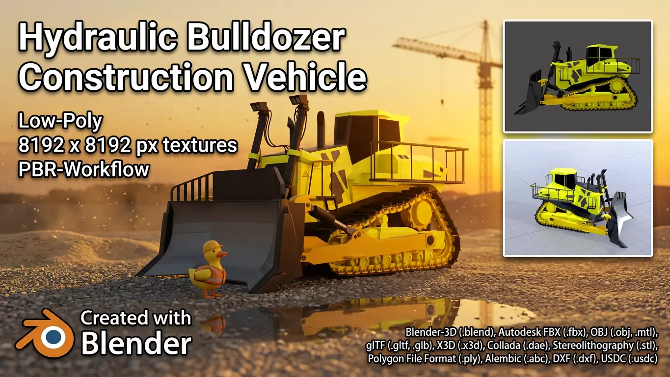 Hydraulic bulldozer tracked construction site vehicle yellow Low-poly 3D model