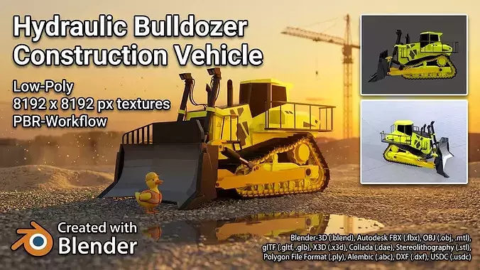 Hydraulic bulldozer tracked construction site vehicle yellow
