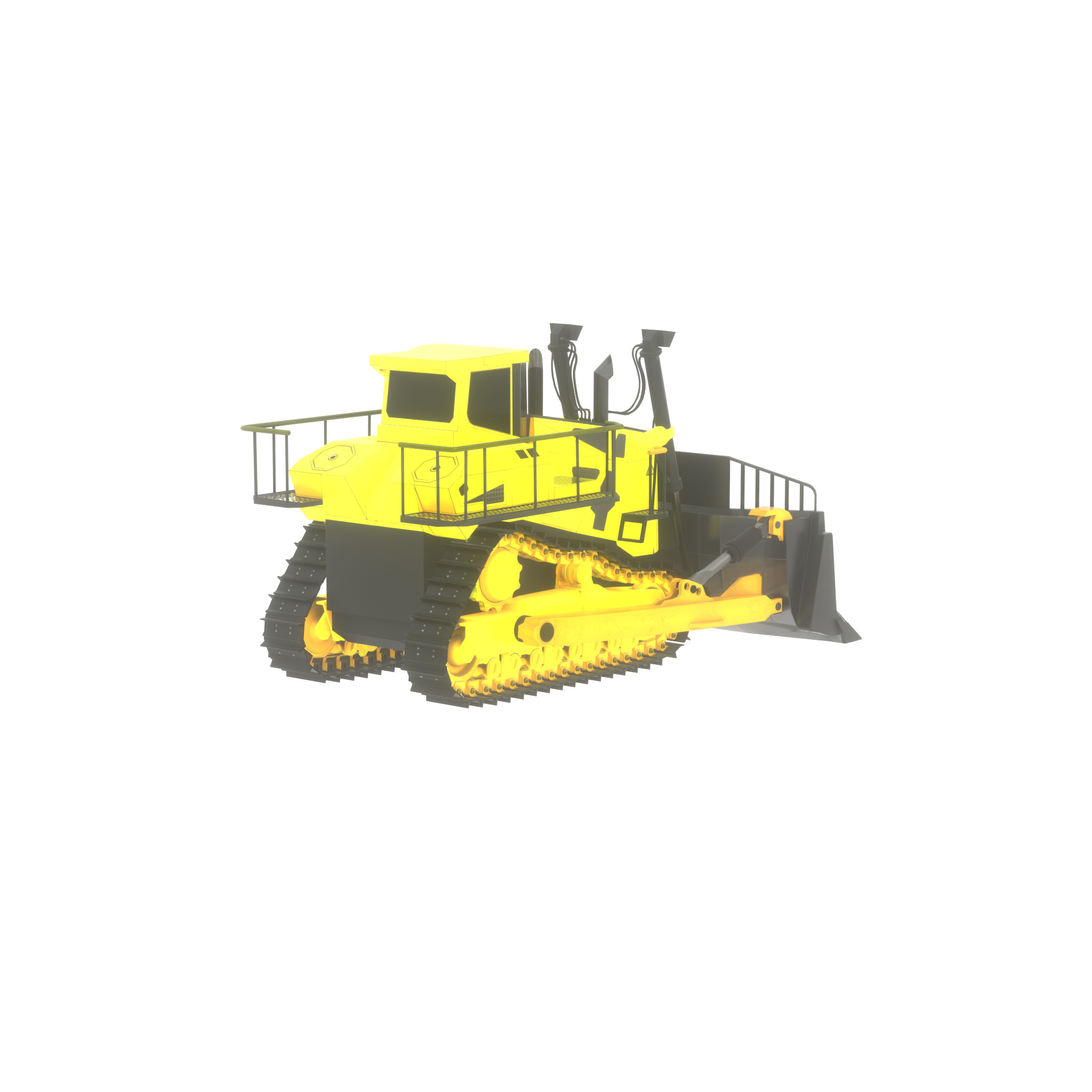Hydraulic bulldozer tracked construction site vehicle yellow Low-poly 3D model_44