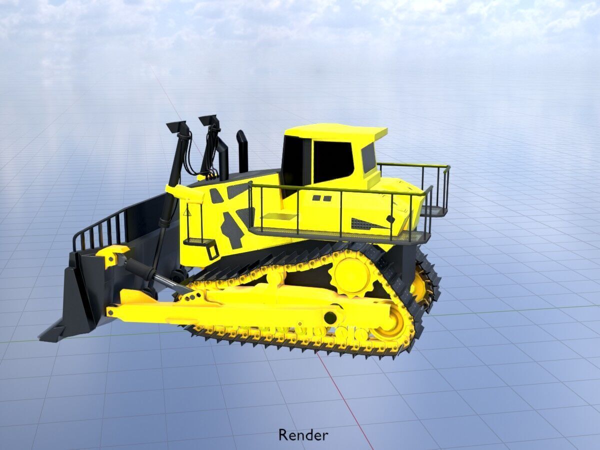 Hydraulic bulldozer tracked construction site vehicle yellow Low-poly 3D model_18