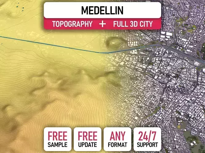 Medellin - Topography Terrain 3D City 3D Model Collection