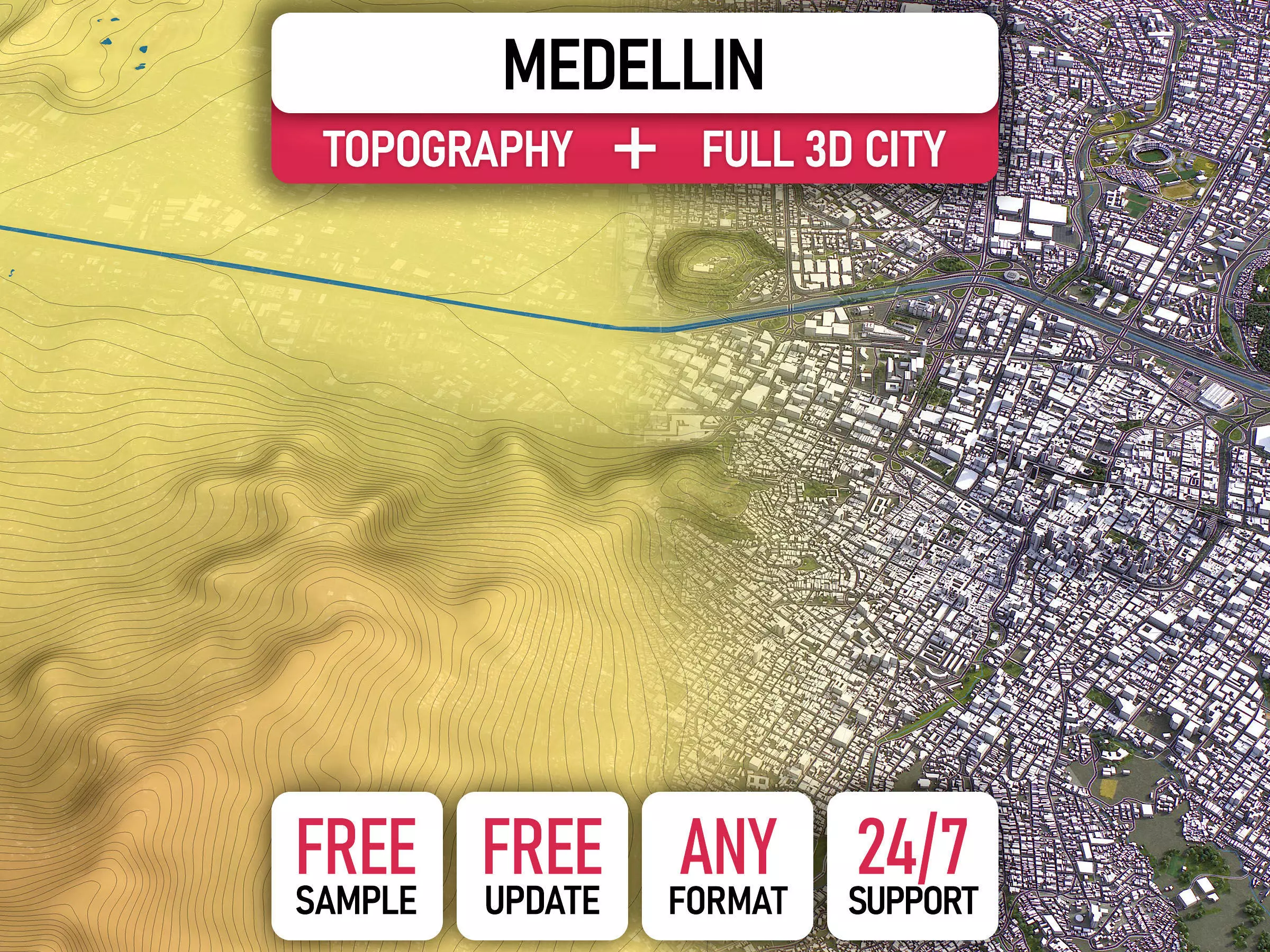 Medellin - Topography Terrain 3D City 3D Model Collection_0
