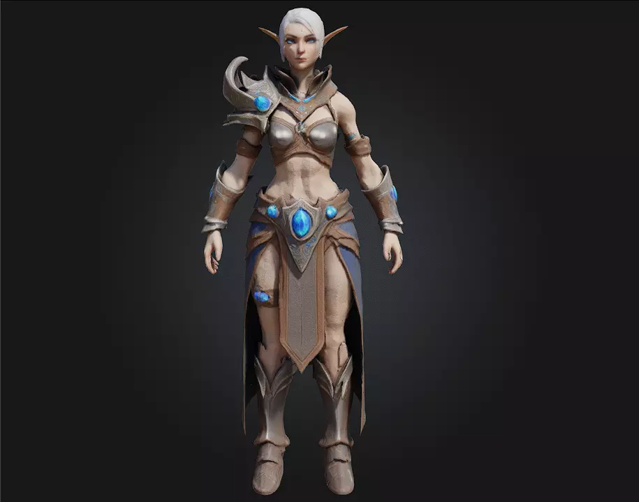 Elf Sorceress Warrior  Graceful Wrath Woven with Arcane Elegance 3D model_0