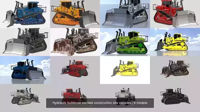 Hydraulic bulldozer tracked construction site vehicles 3D Model Collection