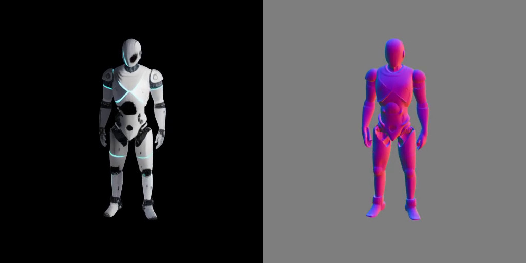 humanoid robot metallic body with blue glowing strips Free low-poly 3D model_1