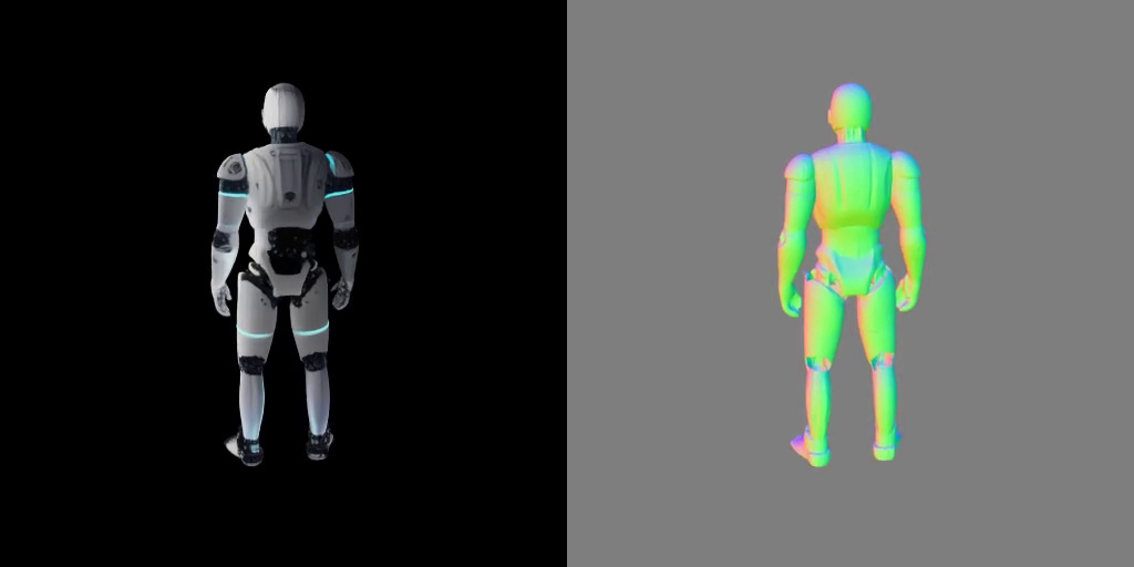 humanoid robot metallic body with blue glowing strips Free low-poly 3D model_3