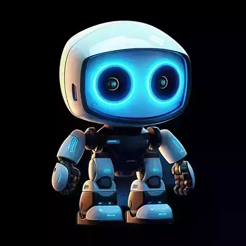 sleek and modern cute robot glossy white body glowing blue eyes