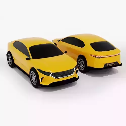 Realistic Sedan Electric Car Rigged and Textured Low Poly